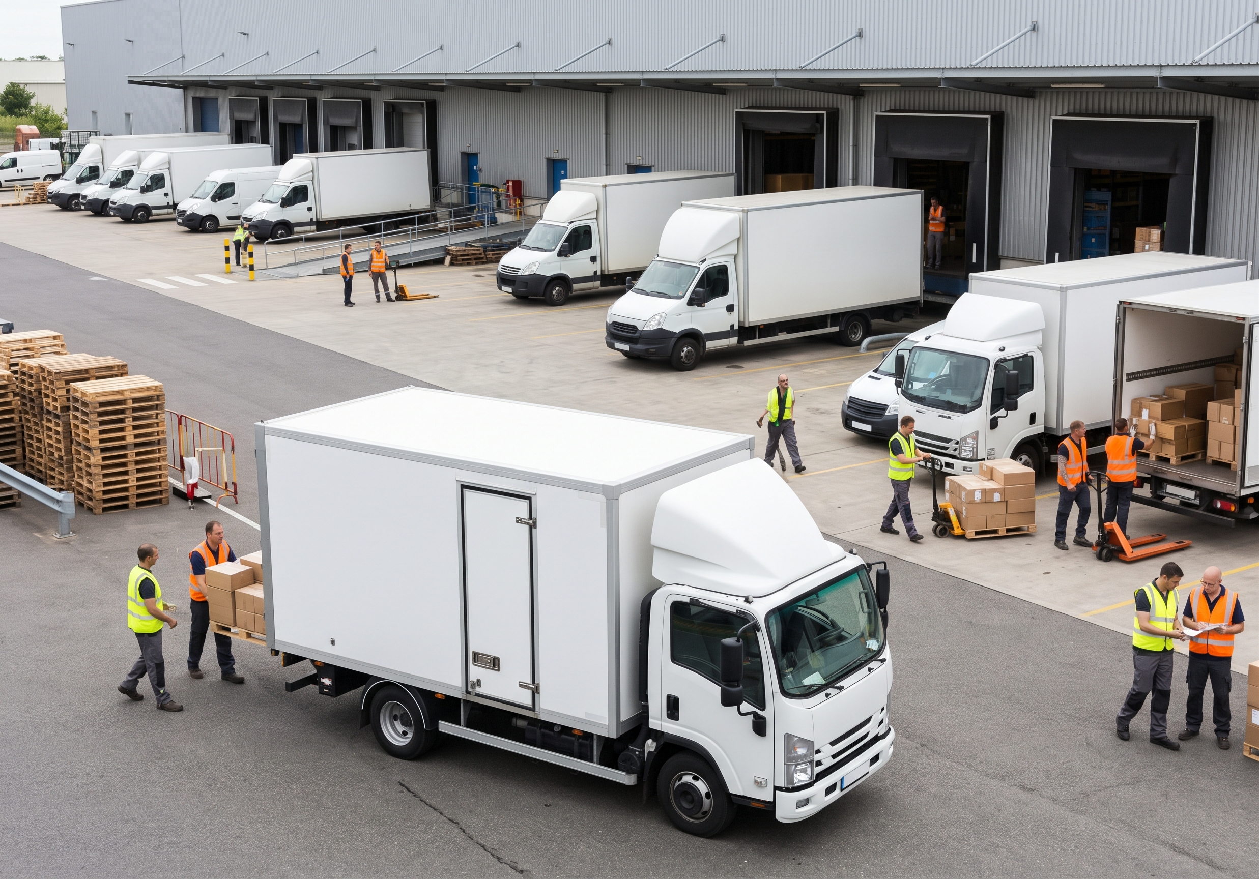 Flotte de camions au quai de chargement